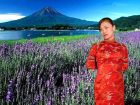 桂林山水黄金缎旗袍美女